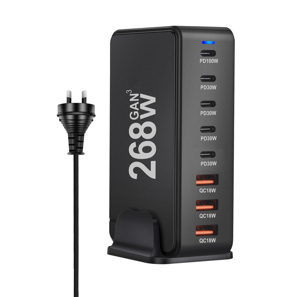 268W Desktop GaN Charger 8-port USB Type C PD Charger Fast Charge 3.0 USB Type C Fast Charger Mobile USB Charger