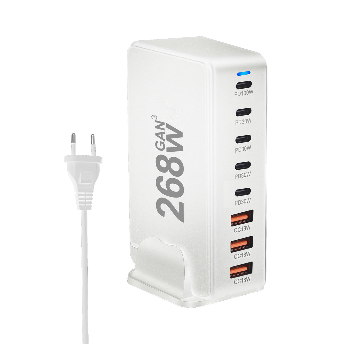 268W Desktop GaN Charger 8-port USB Type C PD Charger Fast Charge 3.0 USB Type C Fast Charger Mobile USB Charger