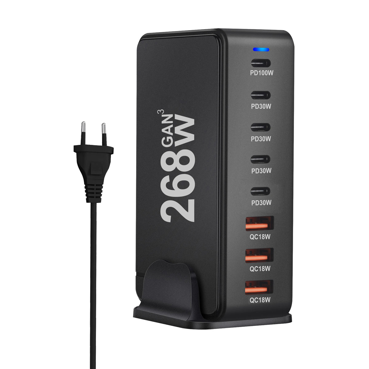 268W Desktop GaN Charger 8-port USB Type C PD Charger Fast Charge 3.0 USB Type C Fast Charger Mobile USB Charger