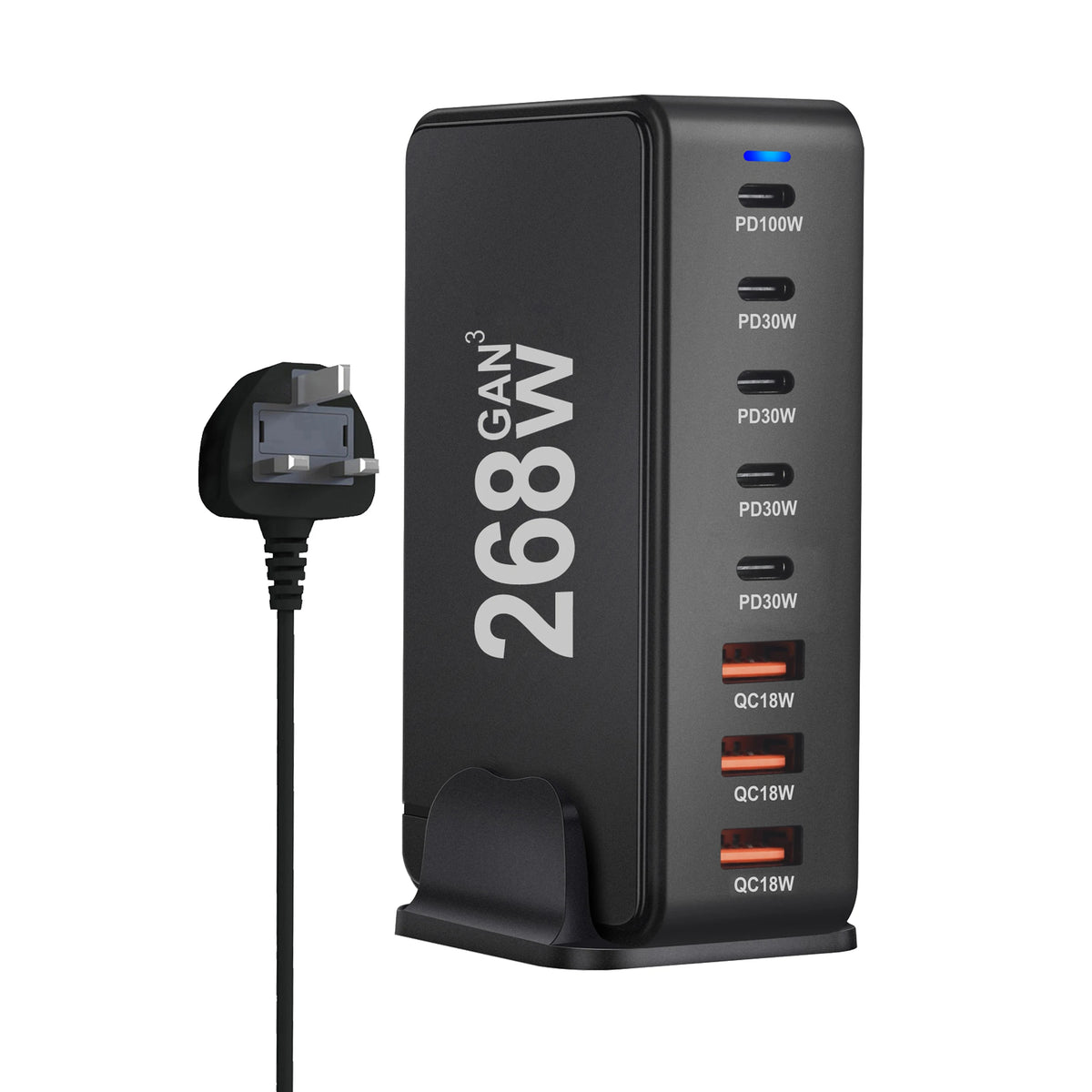 268W Desktop GaN Charger 8-port USB Type C PD Charger Fast Charge 3.0 USB Type C Fast Charger Mobile USB Charger